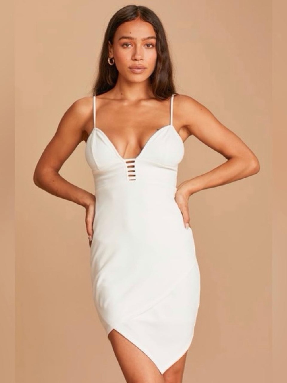 Lulus White "Let's Dance All Night" Asymmetrical Bodycon Mini Dress Large NWT